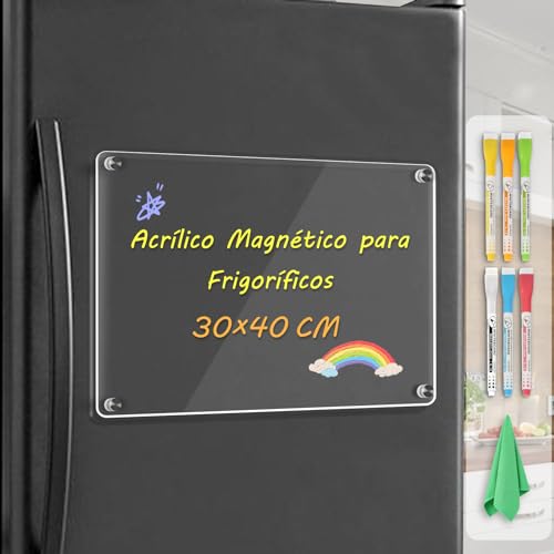 QUEENLINK La Calendario Nevera Magnetico Transparente 30 cm x 40 cm, La Calendrier Acrílico Para Nevera En Acrylique Pour Réfrigérateur Planificador Mensual frigo Per Famiglia, Casa, Cucina