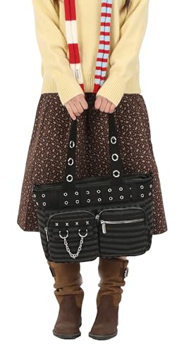 Image of Tote Bag for Women, Corduroy Gothic Purse Goth Bag with Zipper for College, Work, Travel, Gym