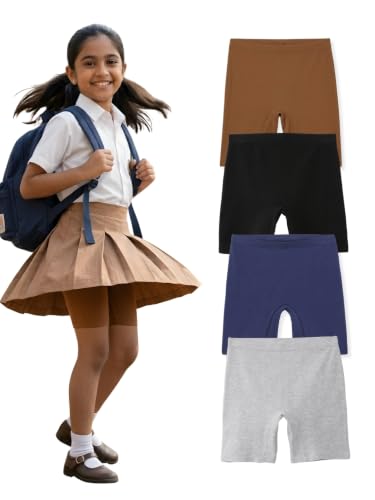 Image of mackly Girls Inner Shorts (Pack of 4) | 2-in-1 Seamless Panty Shorts with Gusset | Soft Breathable Base Layer for Dresses, Skirts