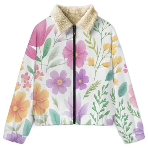 Manteau polaire femme chaud veste teddy zippée grande taille à motif floral