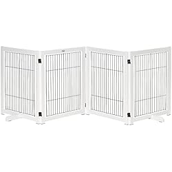 Vallen Equipo De Seguridad PawHut Barrera de Seguridad Plegable para Perros Madera Rejilla de Protección de 4 Paneles para Mascotas con Patas para Puertas Escaleras Pasillos 264x35,5x77 cm Blanco