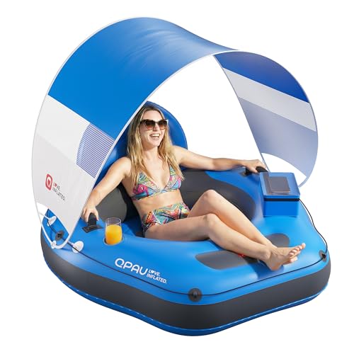 QPAU 46' Inflatable River Tube with Removable Sun Shade...