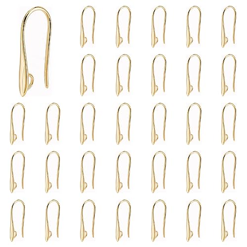 DICOSMETIC 30Pcs U Shape Earring Hook 24K Gold Plated Ear Wires with Loop Long Fish Hooks Open V Shape Earring Brass Dangle Hook Earrings Finding for DIY Earring Making Hole: 2mm