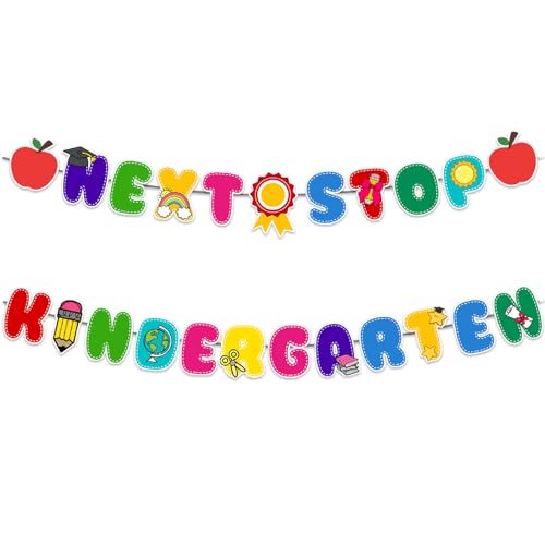 Image of Preschool Graduation Decorations Banner - Pre-Strung Next Stop Kindergarten Garland for Pre K Grad Children Graduate Party Decor