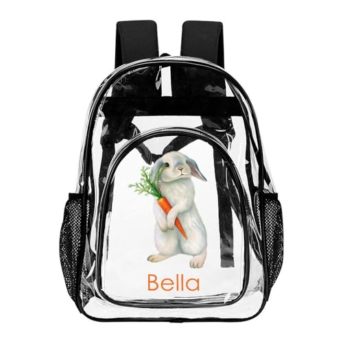 Custom Rabby Clear Backpack with Name, Personalized Clear Bookbag for Boys Girls, PVC Transparent Waterproof Backpack with Reinforced Strap & Large Capacity, Back to School Gifts for Kids