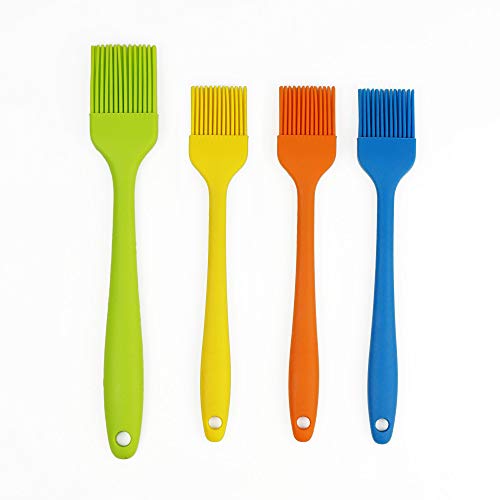 4-Piece Silicone Basting Pastry Brush, for Spread Oil Butter Sauce Marinades for BBQ Grill Baking Kitchen Cooking, Food Grade, Dishwasher Safe, 4 Assorted Color in 2 Sizes (9.5”x 1pc, 8.25” x 3pc)