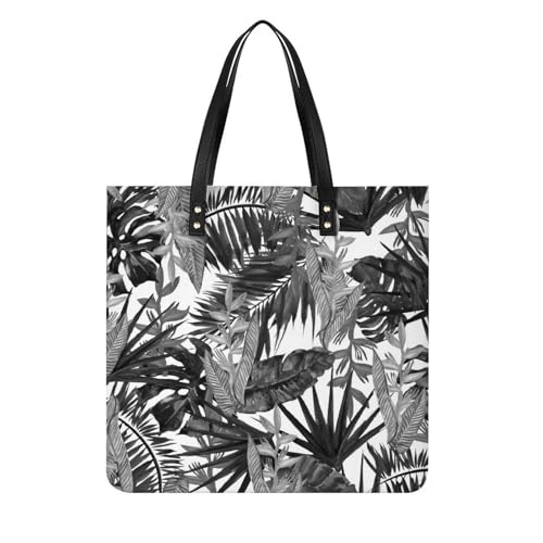 Sac à main feuille tropicale noire grand format pour tout ranger
