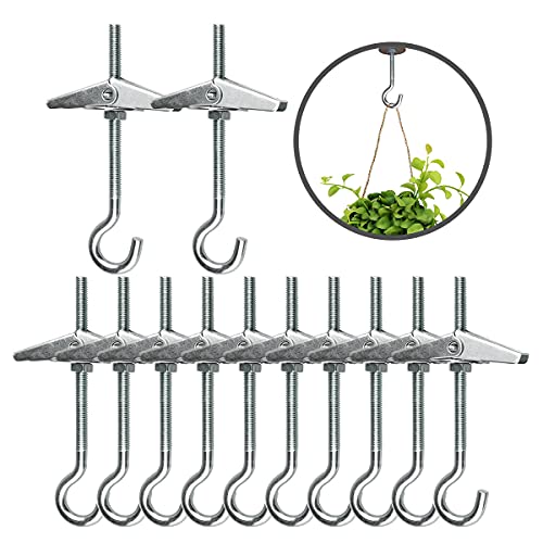 Kippdübel,Hohlraumdübel Set 12 Stück Kippdübel Mit Haken,Decke Verzinkung Deckenhaken Hakendübel Federklappdübel M5x90mm Deckenhaken Kippdübel Haken Set Silber Cover