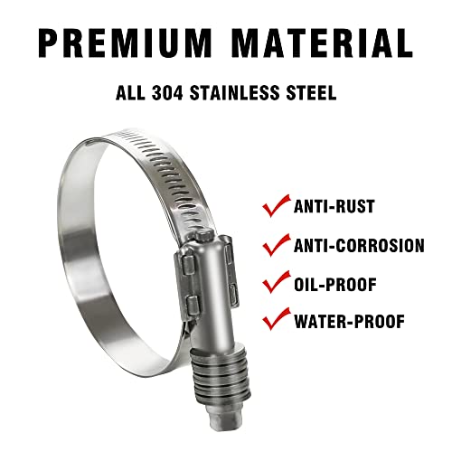 WYSIWYKA 2 Pack Heavy Duty Worm Hose Clamp, Adjustable Range 2 3/4\"-3 3/5\" (70-92mm) 304 Stainless Steel Worm Gear Drive Hose Clamps for Water Pipe, Plumbing, Automotive and Mechanical Application - Thumbnail 5