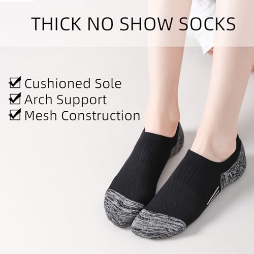 Image of EPEIUS Thick No Show Socks for Women Athletic Ankle Socks Cushioned Running Low Cut Non Slip Footies 3 /6 Pairs