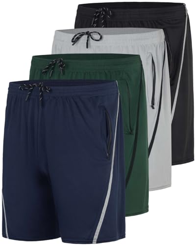 Image of Real Essentials 4 Pack: Men's 7 inch Athletic Running Quick Dry Mesh Shorts with Zipper Pockets (Available in Big & Tall)