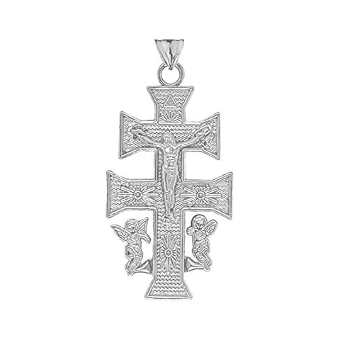 Middle Eastern Jewelry Certified 14k White Gold Caravaca Double Cross Crucifix Charm Pendant Cover