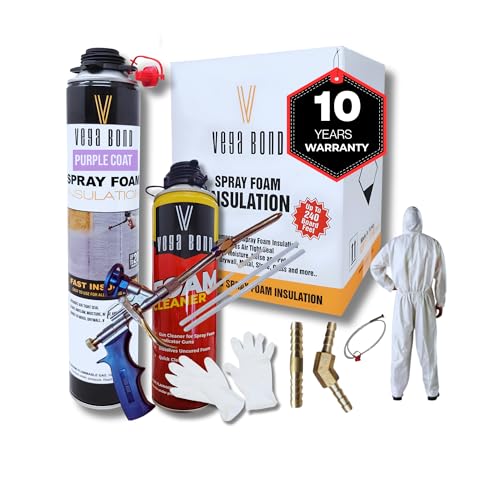 Vega Bond Single Component, Self Expanding, Purplecoat Closed Cell Insulation Spray Foam 29 oz w/ 5.66 R-Value, Acoustic Spray, 20 BF Coverage per can at 1 inch Thickness (1 Pack + Set)
