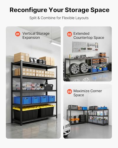 Image of VEVOR Garage Shelving, 5-Tier Adjustable Storage Shelves, 3000 lbs Heavy Duty Garage Shelves, Metal Utility Rack Shelf for Garage Workshop Warehouse Basement, 59.49 inch W x 20.55 inch D x 71.38 inch H