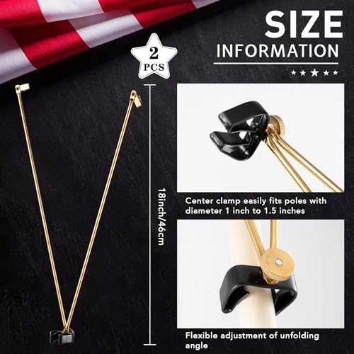 Gisafai 2 Pcs Flag Spreaders for Indoor Flag Pole Display Gold Juneteenth Independence Day Banner Holder, 19.69 Inches in Total Length