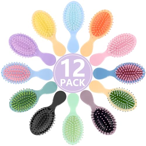 12 Pack Mini Detangling Brushes - 12 Colors for Wet & Dry Hair, Compact Travel Hairbrush for Teens & Adults, Perfect for Bridesmaid Gifts, Party Favors & Stocking Stuffers