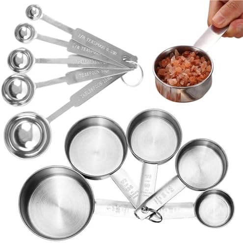 Supvox® 10Pcs Measuring Cups and Spoons Set - Stainless Steel Measuring Cup with Scales of 2 Units, Dry & Wet Food Measuring Cup for Cooking and Baking, Ideal for Chefs & Home Cooks (Silver)