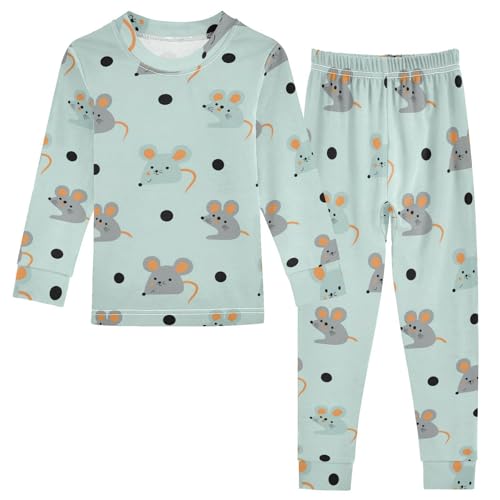 Pajama Sets Long Sleeve Mouse Pattern with Circles Soft Comfy Sleepwear 2 Piece PJS 3-8T