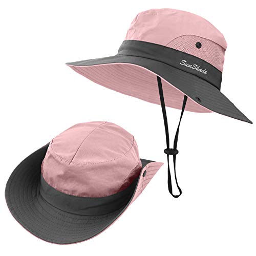 LCZTN Kids Ponytail Sun Hat Wide Brim UV Protection for Girls Beach Bucket Cap4