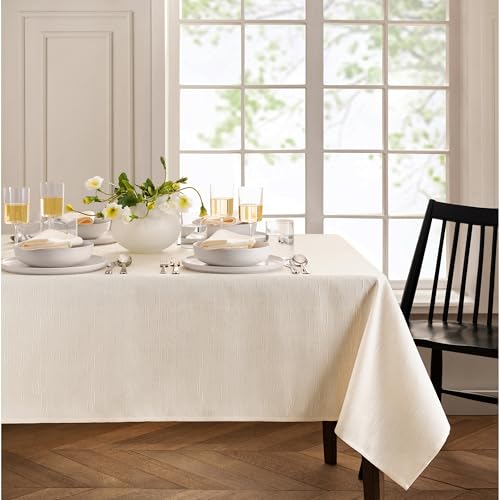 Elrene Home Fashions Continental Solid Texture Water, Stain & Wrinkle Resistant Tablecloth, 60"X144" Rectangle, Ivory by Elrene - Image 9