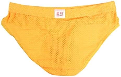 Vanvler Sexy Men Ventilation Underwear Cotton Boxers Men Mesh Long Bulge Pouch Shorts (L, Yellow)