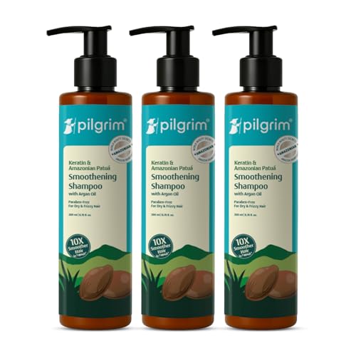 Image of Pilgrim Patu & Keratin Hair SMOOTHENING SHAMPOO for Dry & Frizzy hair 200 ML (Pack of 3) | Paraben free shampoo for Women & Men | Hair Smoothening & healthy scalp