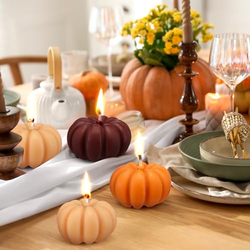 Image of Lounsweer 6 Pcs Pumpkin Shaped Candles Retro Thanksgiving Pumpkin Candle Decor Halloween Home Decoration Handmade for Autumn Centerpieces Decor