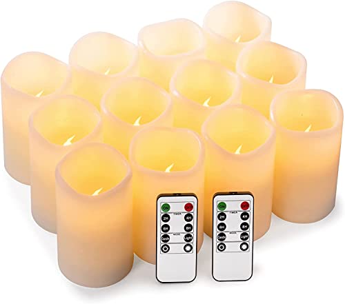 antizer Flameless Candles Battery Operated LED Pillar Real Wax Flickering Unscented Candles with Remote Control Cycling 24 Hours Timer Ivory Color 12-Pack (3