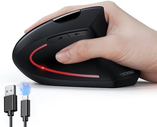 TECKNET Mouse ergonômico, mouse ergo vertical recarregável sem fi...