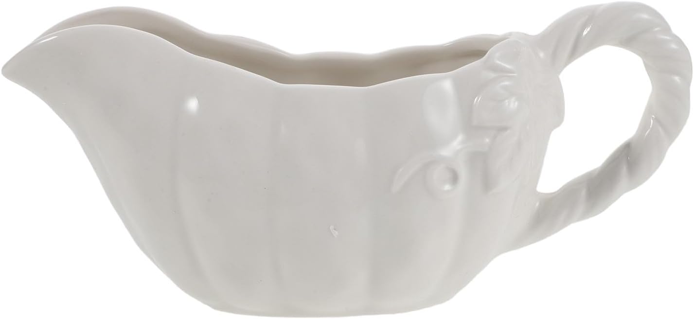 Ipetboom Ceramic White Pumpkin Gravy Boat, Serving Pitcher for Sauce Syrup