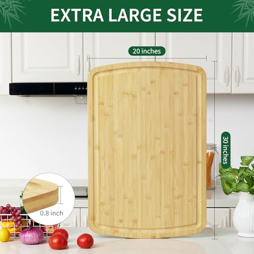 GarveeHome Extra Large Bamboo Cutting Board, 30.1 x 20 Inch Wooden Chopping Board for Kitchen, Butcher Block with Juice Groove and Handles, Stove Top Cover, Over Sink Noodle Board