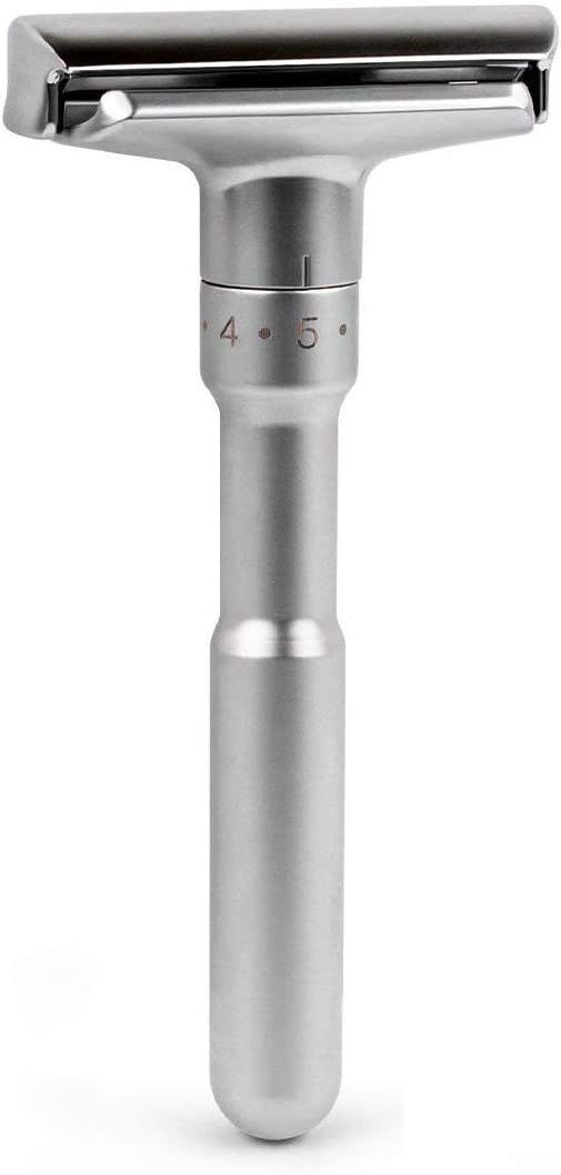 Adjustable Double Edge Safety Razor, Stainless Steel, Brushed Chrome