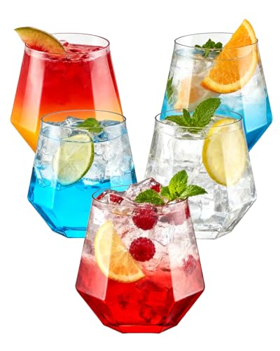 Image of BESTSTAR 40 PCS Clear 12 Oz Diamond Plastic Wine Whiskey Glasses | Stemless Unbreakable Disposable Wine Glasses for Party,Ideal for Weddings, Christmas, Halloween,Holidays,pool party,Daily Use