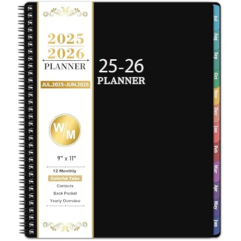 2025-2026 Planner - Academic Planner 2025-2026, Jul.2025-Jun.2026, 9"×11", Weekly and Monthly Planner 2025-2026 with Inner Pocket, Colorful Tabs, Twin-wire Binding - Black Cover