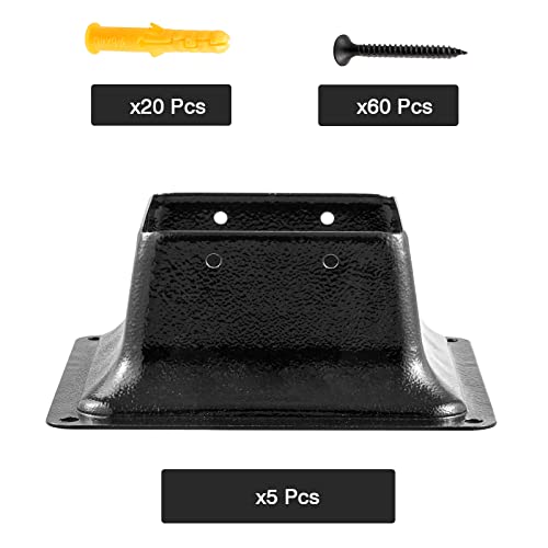 Fmhotu 4X4 Post Base 5Pcs, Internal 3.5"X3.5" Heavy Duty Powder-Coated Steel Post Bracket Fit For 4X4" Standard Wood Post Anchor, Decking Post Base For Deck Porch Handrail Railing Support #TOP4