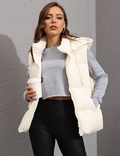 Tanming Black Puffer Vest Women Zip Up Lightweight Sleeveless Winter Outerwear Vests With Hood (-Beige-M) #TOP2