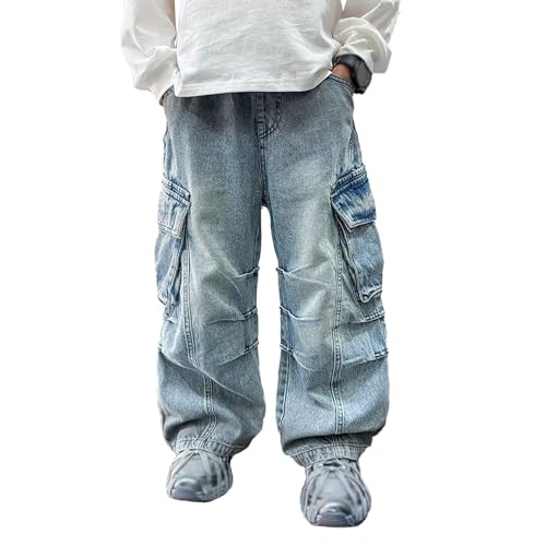 Baby Boys' Jeans Pants Low Waisted Stylish Baggy Pants Vintage Streetwear Solid Classic Sweatpants with Pockets