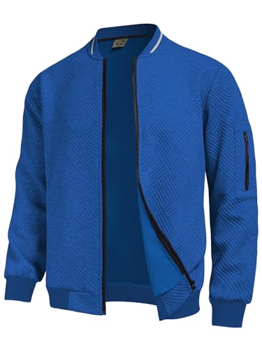 Hardaddy Men's Lightweight Bomber Jacket Textured Casual Varsity Coat Blue M