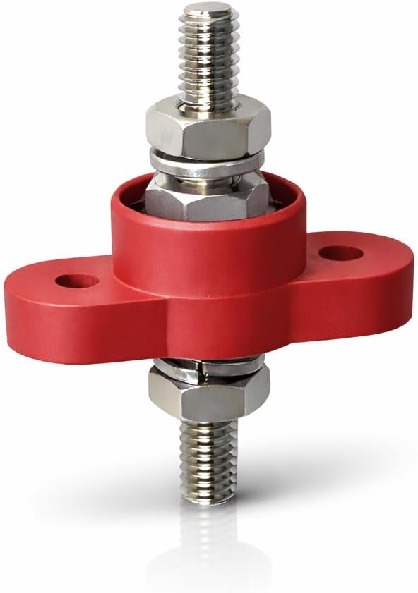 MGI SpeedWare 5/16" Feed-Thru Stud Junction Block Power Post for 12V 24V Automotive and Marine Battery Accessories Connections (Red)