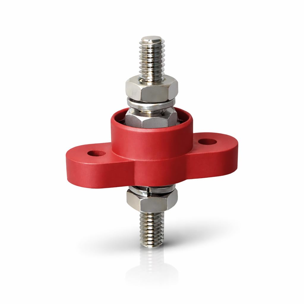 MGI SpeedWare 5/16" Feed-Thru Stud Junction Block Power Post for 12V 24V Automotive and Marine Battery Accessories Connections (Red)