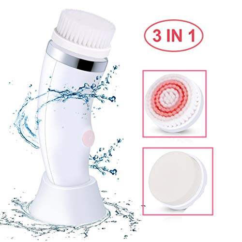 Electric Facial Brush [2019 Upgraded Design], 3 in1 Waterproof Deep Face Scrubber Exfoliator Cleansing System, Face Washing Massager Make-Up Blackheads Remover USB Rechargeable with 3 Face Brush Heads