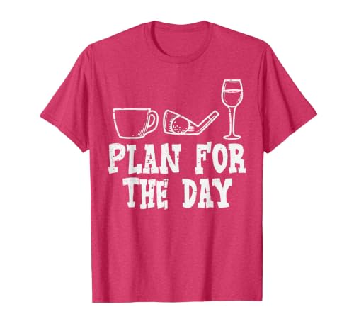Plan for The Day Coffee Golf Wine Golfing Drinking Golfer T-Shirt, Men, Red Heather, X-Large