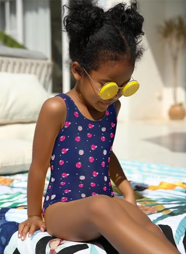 Image of SHEKINI Girls Solid Bathing Suits Kids One Piece Swimsuits U Neck Cute Swimwear