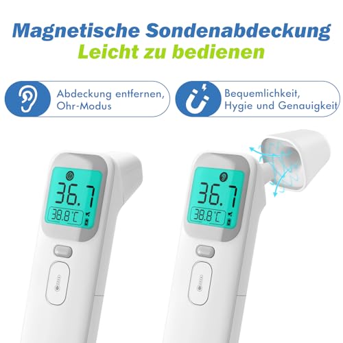 ELERA Fieberthermometer Ohr, Fieberthermometer Kontaktlos mit Vier Messmodi und Vierfarbiger...