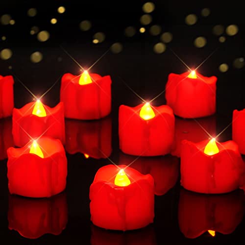Image of Homemory 48-Pack Halloween Red Dripping Flameless Tea Lights, Battery Operated Flickering LED Candles, Safe for Pumpkins, Party & Holiday Decor, 1.58 inch D x 1.2 inch H, Warm White Glow