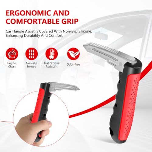 Image of Kaiedos Car Door Handle for Elderly, 3-in-1 Car Handle Assist for Seniors, Portable Auto Cane Vehicle Support Handle, 500 lbs Capacity, Non-Slip Door Assist Bar (Red)