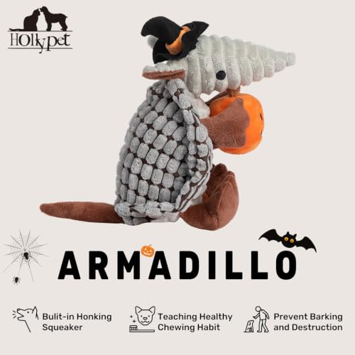 Image of Hollypet Armadillo Squeaky Puppy Dog Toys for Small Medium Dogs, Halloween | plush stuffed small dog squeak animal toy with unique grunt squeaker textured fabric for teeth cleaning toys