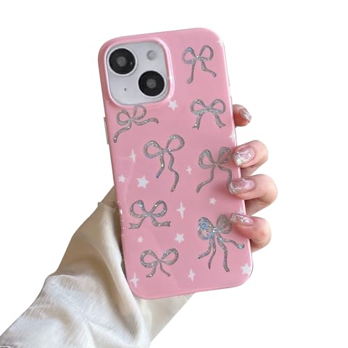 Coque Nœud Rose Brillant pour iPhone 13/14 - Style Girly Chic au Quotidien