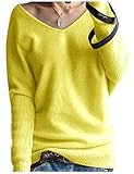 ORANDESIGNE Damen V-Ausschnitt Lose Langarm Oberteile Oversize Lang Sweatshirt Tops Pullover Damen Strickpullover Lässiges Stricken Pulli Winter Sweatshirt Oberteile Elegant Gelb M