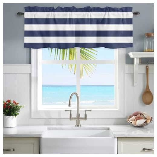 Chucoco Nautical Kitchen Window Valances Navy Blue White Stripe Rod Pocket Short Curtain Valance, Simple Color Striped Art Printed Windows Treatment Drapes for Bedroom/Bathroom/Living Room
